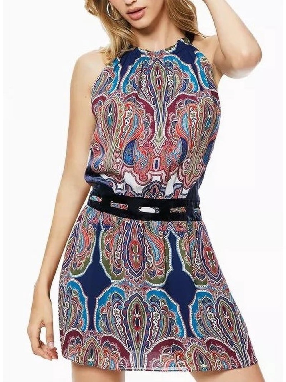 Ramy Brook Ivie Paisley High-Neck Mini Dress